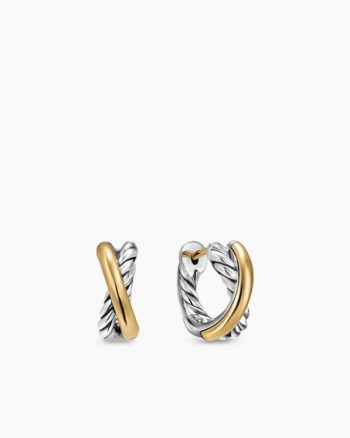 Crossover Huggie Hoop Earrings|Sterling Silver with 18K Yellow Gold, 12.4mm