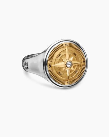 Maritime® Compass Signet Ring|Sterling Silver with 18K Yellow Gold and Center Diamond, 19.4mm