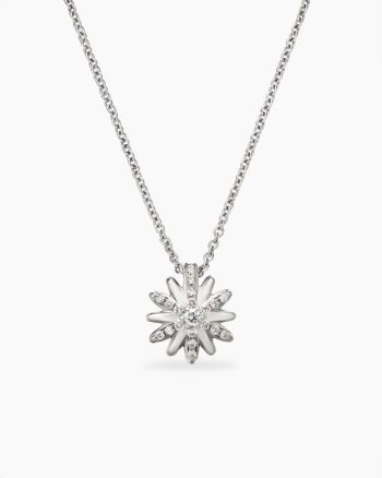 Petite Starburst Pendant Necklace|Sterling Silver with Diamonds, 10.5mm
