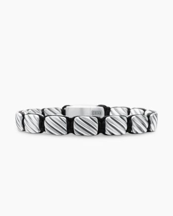 Sculpted Cable Woven Tile Bracelet|Sterling Silver and Black Nylon, 8.5mm