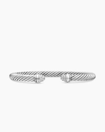 Classic Cable Bracelet|Sterling Silver with Pavé Diamond Domes, 5mm