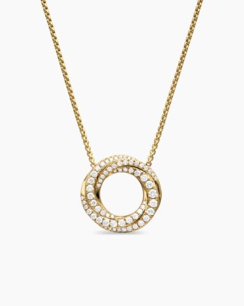 Petite Pavé Crossover Pendant Necklace|18K Yellow Gold with Diamonds, 15.5mm