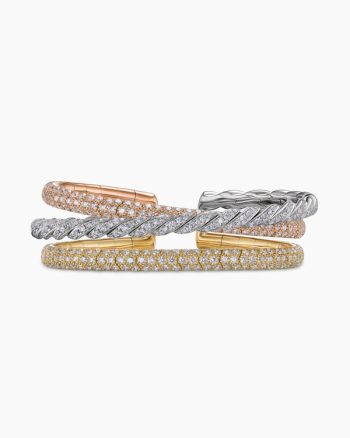 Sculpted Cable Flex Three Row Bracelet|18K Gold with Diamonds, 18.5mm