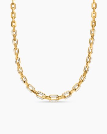 Deco Graduated Chain Link Necklace|Yellow Gold with Diamonds