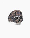 Memento Mori Skull Ring|Sterling Silver with Black Diamonds and Cognac Diamonds, 26mm