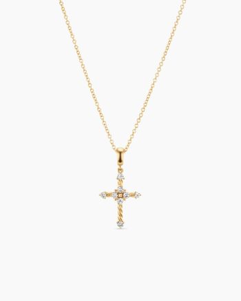 Petite Modern Renaissance® Cross Pendant Necklace|18K Yellow Gold with Diamonds, 15.9mm