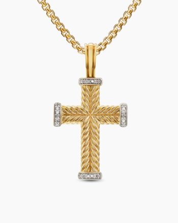 Chevron Cross Pendant|18K Yellow Gold with Diamonds, 33mm