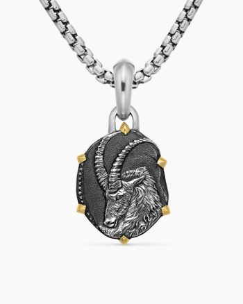 Capricorn Amulet|Sterling Silver with 18K Yellow Gold, 23mm