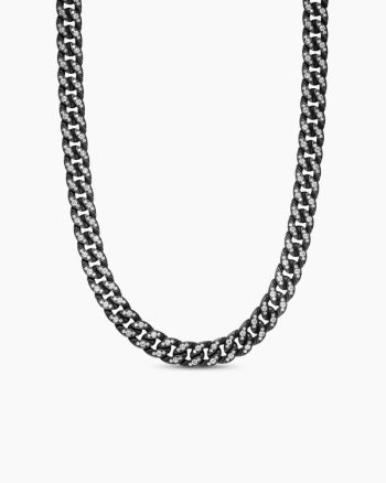 Curb Chain Necklace|Black Titanium with Diamonds, 11.5mm