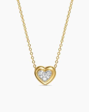 Puffy Heart Pendant Necklace|18K Yellow Gold with Diamonds, 7.8mm