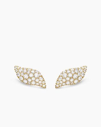 Petite Pavé Flute Stud Earrings|18K Yellow Gold with Diamonds, 10.6mm